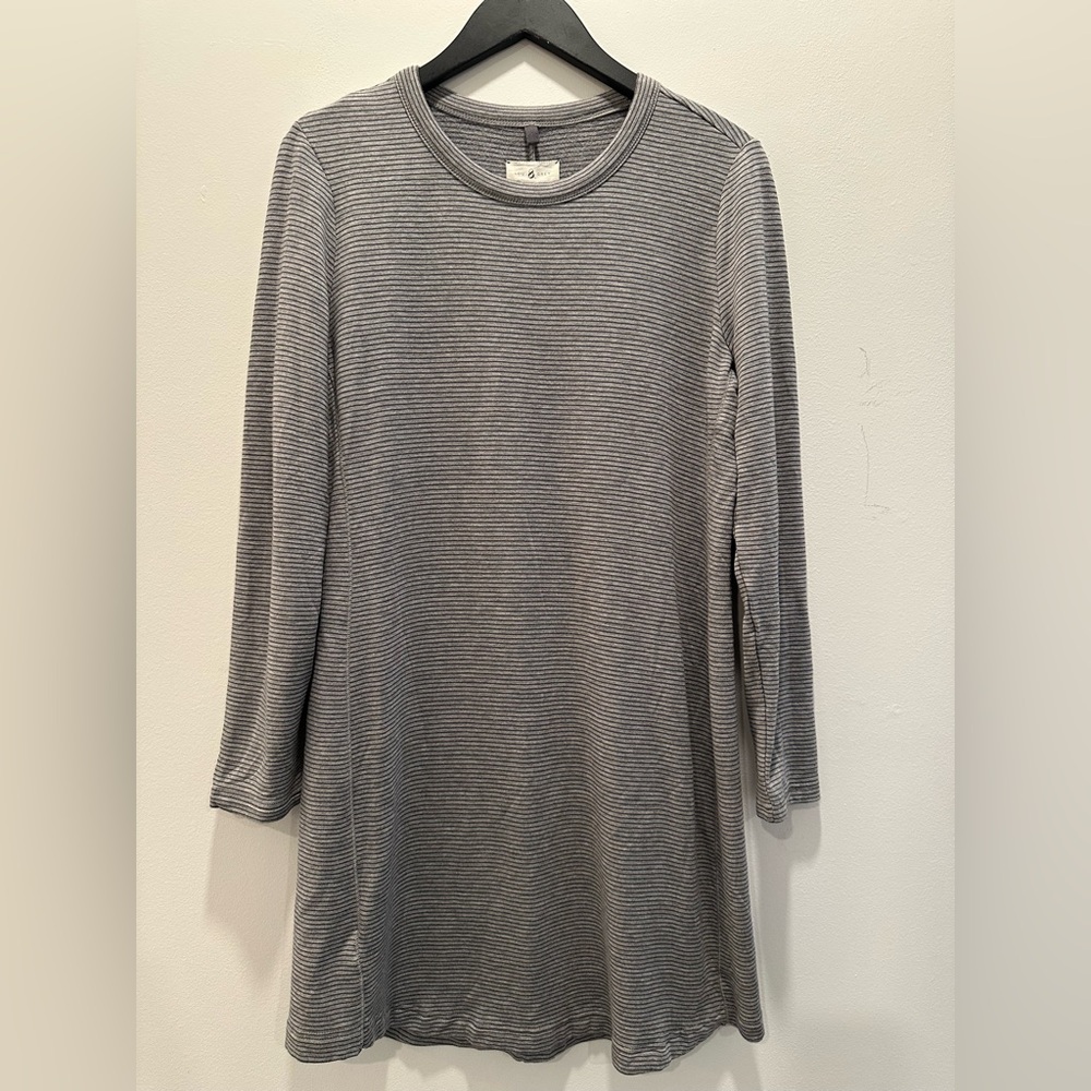Lou & Grey Gray Striped Long Sleeve Dress Size Large